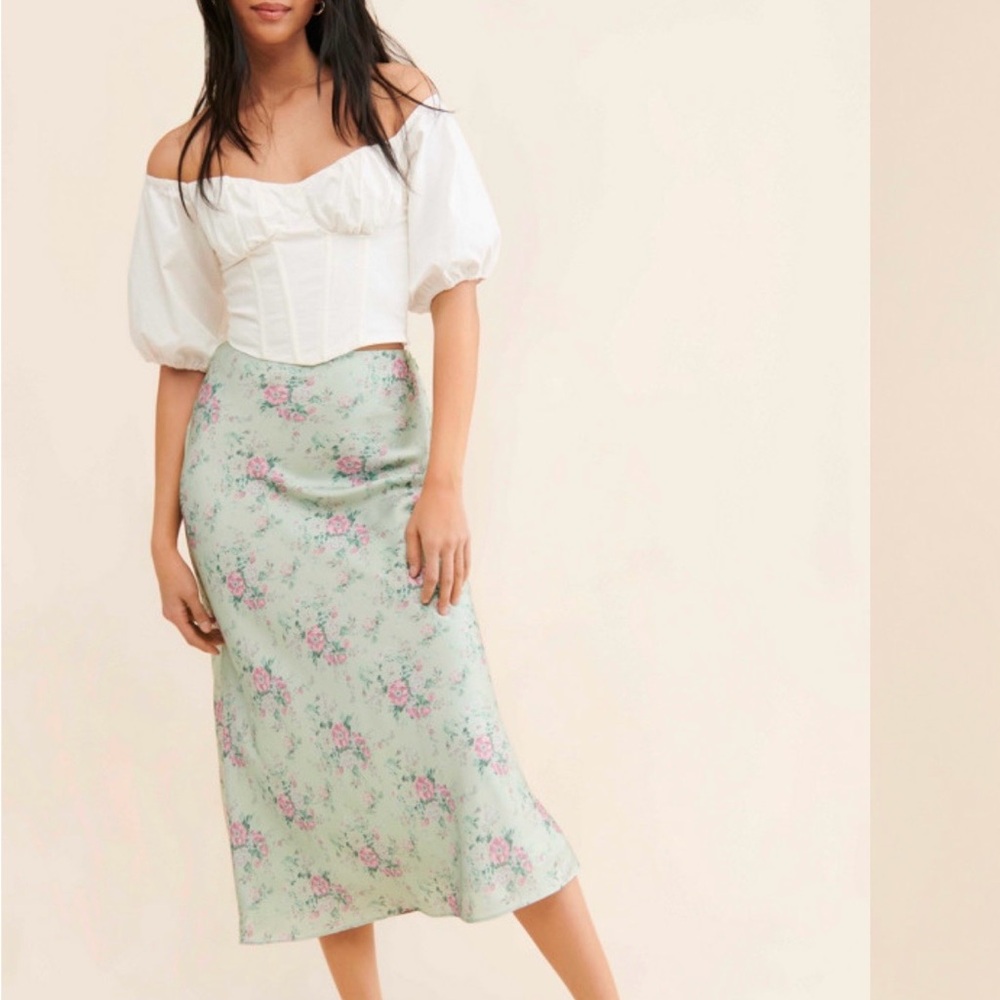 Maison Amory Green Romance Slip Midi Skirt